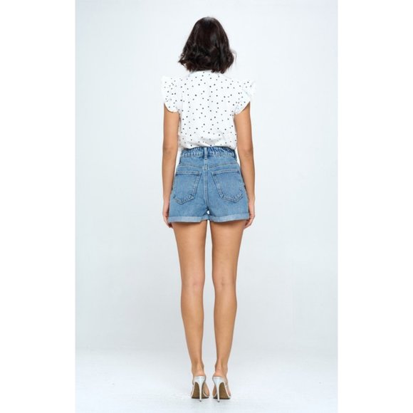 Medium Wash High Rise Denim Shorts {Blue Age} - Picture 3 of 5